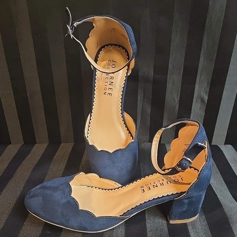 New No Box Journee Collection Women's US 8 Edna Pump Heels Navy Blue - Picture 2 of 13
